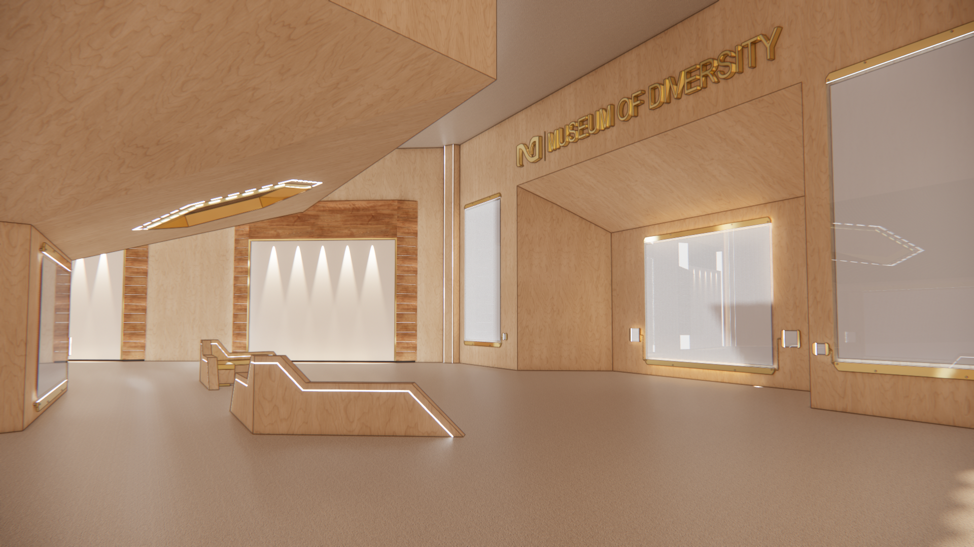 Vr space showing wall displays